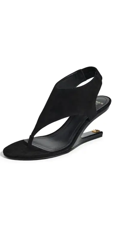 Balmain No Wedge Suede Sandals 0PA Noir | Thumbnail 1
