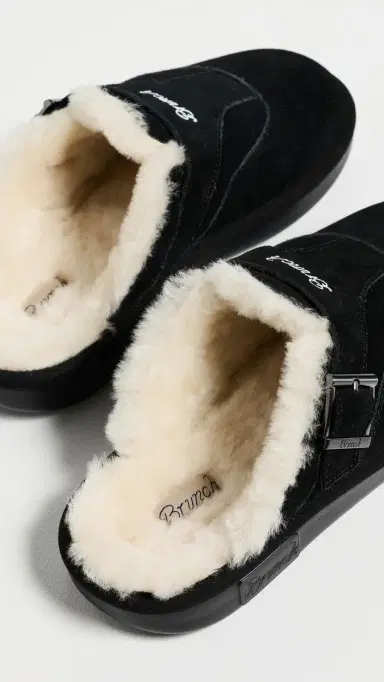 Brunch Amour Suede Shearling Slippers Black | Thumbnail 4