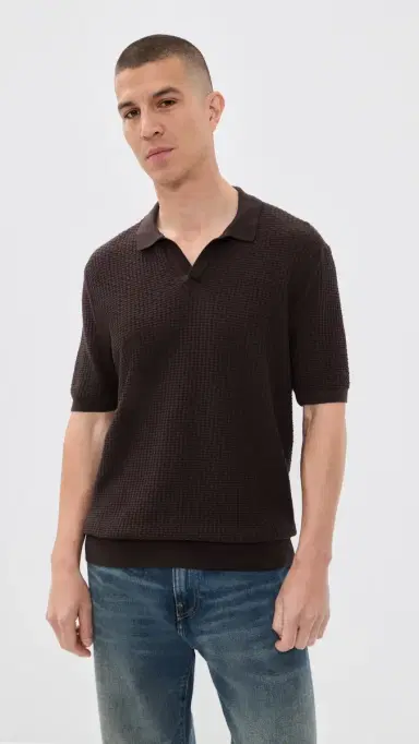 BOSS Natalo Knit Polo Top Dark Brown L | Thumbnail 2
