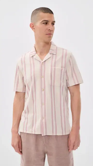 Faherty Cabana Towel Terry Shirt Pink prings Stripe | Thumbnail 2