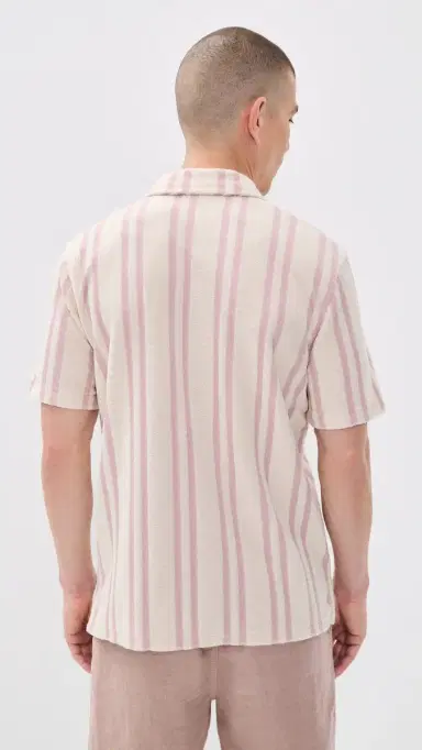 Faherty Cabana Towel Terry Shirt Pink prings Stripe | Thumbnail 3