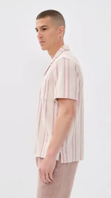 Faherty Cabana Towel Terry Shirt Pink prings Stripe | Thumbnail 4