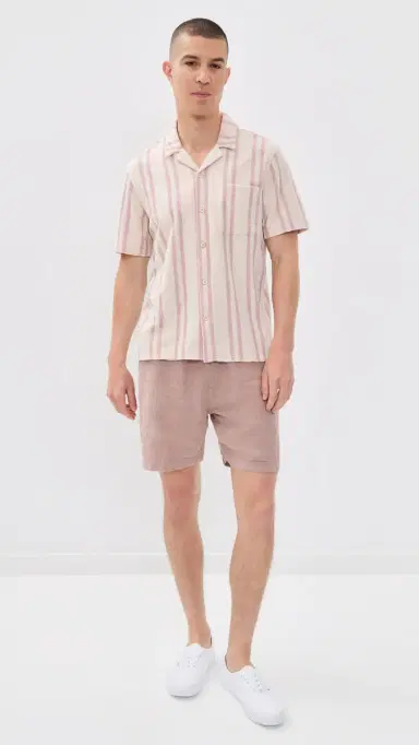 Faherty Cabana Towel Terry Shirt Pink prings Stripe | Thumbnail 5