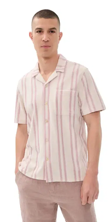 Faherty Cabana Towel Terry Shirt Pink prings Stripe | Thumbnail 1
