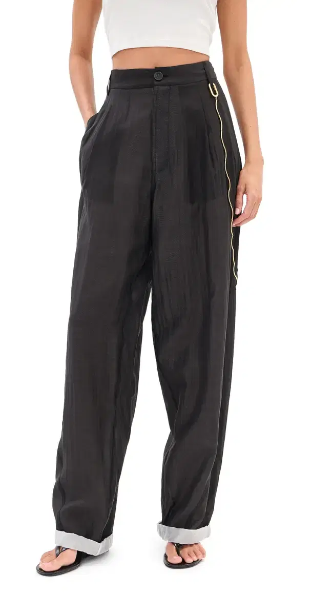 DARKPARK Phebe Chain Adorned Double Sided Wide-Leg Pants Black