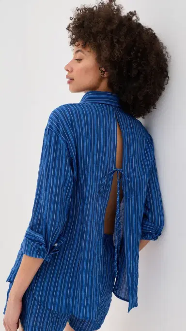 LE BOP Kali Tie Back Button Down Blue Stripe | Thumbnail 2 LE BOP Kali Tie Back Button Down Blue Stripe | Thumbnail 2