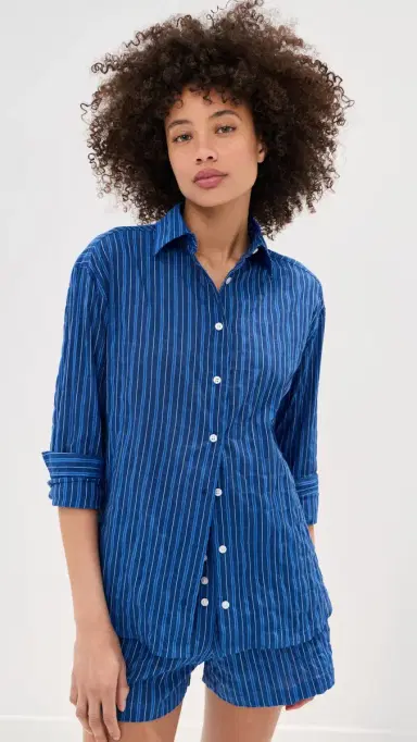LE BOP Kali Tie Back Button Down Blue Stripe | Thumbnail 3 LE BOP Kali Tie Back Button Down Blue Stripe | Thumbnail 3