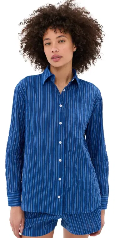 LE BOP Kali Tie Back Button Down Blue Stripe | Thumbnail 1 LE BOP Kali Tie Back Button Down Blue Stripe | Thumbnail 1