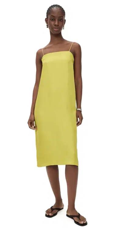 Comme Si Everyday Silk Dress Chartreuse S | Thumbnail 1