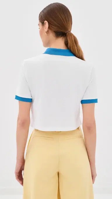 Versace Medusa Embroidery Cropped Pique Polo White/Azure Blue | Thumbnail 3 Versace Medusa Embroidery Cropped Pique Polo White/Azure Blue | Thumbnail 3