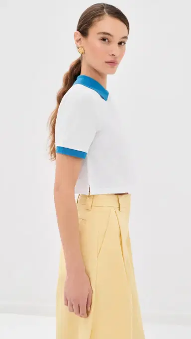 Versace Medusa Embroidery Cropped Pique Polo White/Azure Blue | Thumbnail 4 Versace Medusa Embroidery Cropped Pique Polo White/Azure Blue | Thumbnail 4