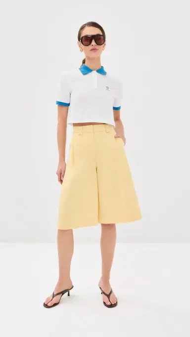 Versace Medusa Embroidery Cropped Pique Polo White/Azure Blue | Thumbnail 5 Versace Medusa Embroidery Cropped Pique Polo White/Azure Blue | Thumbnail 5