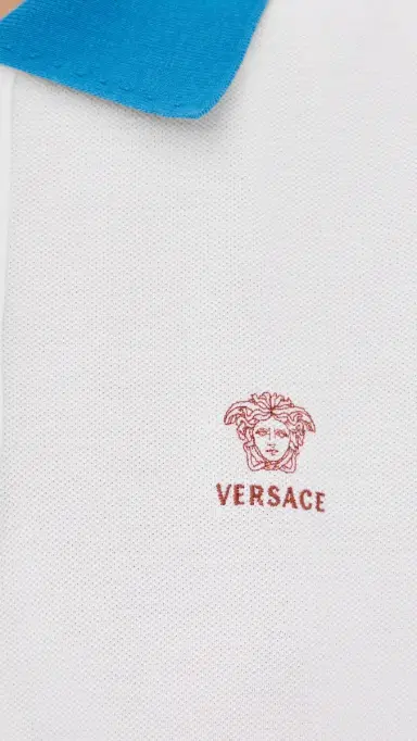 Versace Medusa Embroidery Cropped Pique Polo White/Azure Blue | Thumbnail 6 Versace Medusa Embroidery Cropped Pique Polo White/Azure Blue | Thumbnail 6