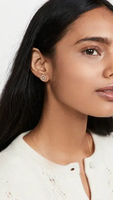 Tory Burch Icon Pavé Circle Stud Earrings | Thumbnail 3