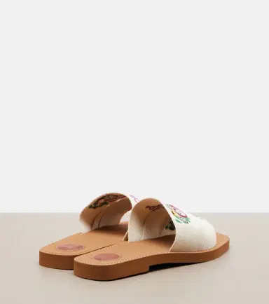 Chloé Chloé Woody embroidered linen slides | Thumbnail 3 Chloé Chloé Woody embroidered linen slides | Thumbnail 3