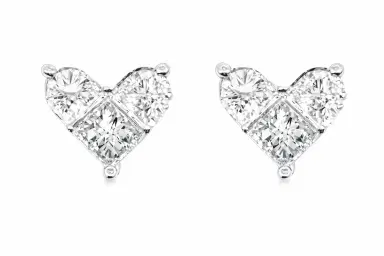 Wish Fine Jewelry 0.8ct Diamond 18K Gold Heart Shaped Stud Earrings | Thumbnail 1