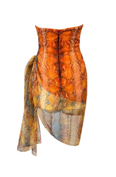 LaQuan Smith Asymmetrical Strapless Mini Dress with Neck Tie | Thumbnail 2