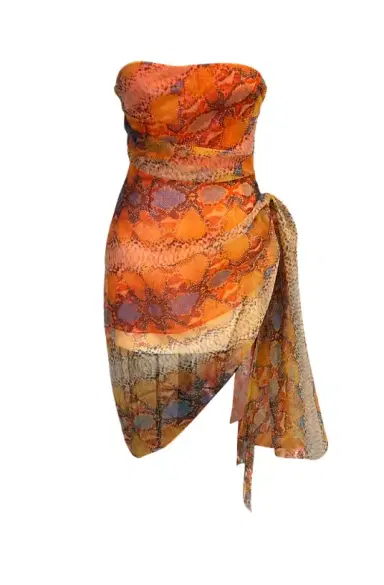 LaQuan Smith Asymmetrical Strapless Mini Dress with Neck Tie | Thumbnail 1