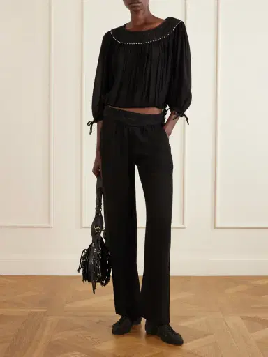 Isabel Marant Guylene Lace-trimmed Silk-crepe Straight-leg Pants | Thumbnail 2 Isabel Marant Guylene Lace-trimmed Silk-crepe Straight-leg Pants | Thumbnail 2