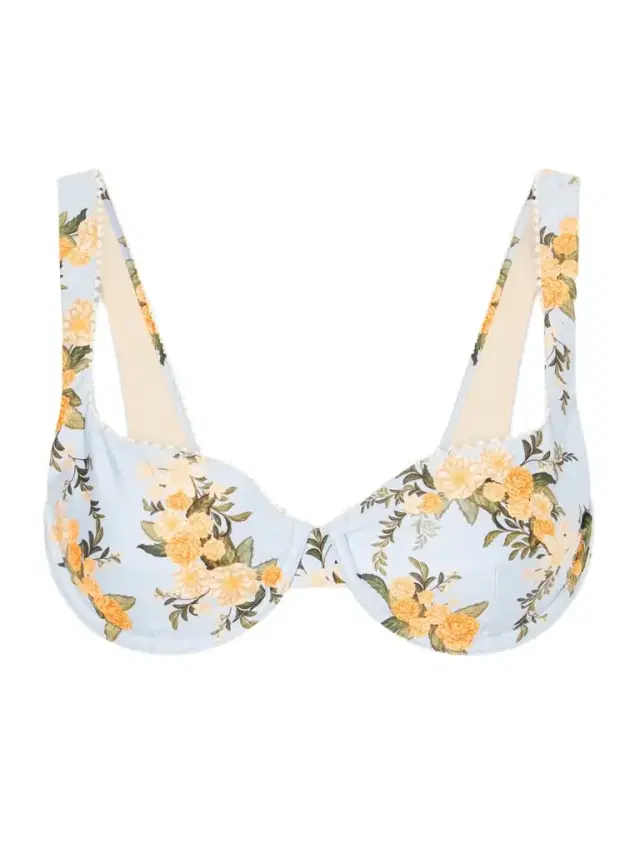 Hacienda Valle Pearl-embellished Floral-print Bikini Top