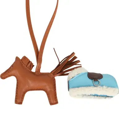 HERMÈS Hermes Rodeo Robeo Plush Charm PM Gold, Celeste, Terre Milo Lambskin and Ecru Merino Wool Palladium Hardware | Thumbnail 3 HERMÈS Hermes Rodeo Robeo Plush Charm PM Gold, Celeste, Terre Milo Lambskin and Ecru Merino Wool Palladium Hardware | Thumbnail 3