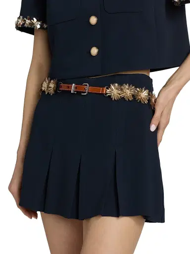 Cinq à Sept Women's Aanya Sunflare Pleated Belted Skort - Navy Champagne - Size 12 | Thumbnail 6 Cinq à Sept Women's Aanya Sunflare Pleated Belted Skort - Navy Champagne - Size 12 | Thumbnail 6