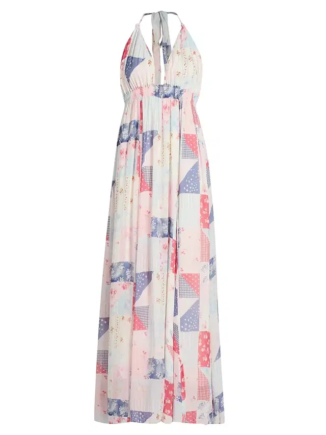 LoveShackFancy Women's Fancy Patchwork-Print Halter Maxi Dress - Blueberry Sundae