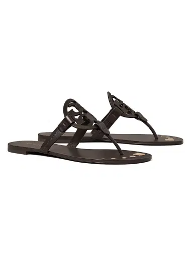Tory Burch Women's Miller Logo Leather Sandals - Cocoa - Size 9.5 | Thumbnail 2