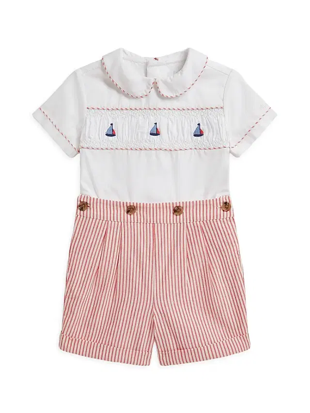 Polo Ralph Lauren Baby Boy's Polo Shirt & Striped Shorts Set - Deckwash White 3 Months