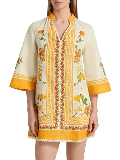 VERANDAH Women's Ammama Garden Cotton-Linen Minidress - Ivory Multi Floral Panel - Size XL | Thumbnail 3 VERANDAH Women's Ammama Garden Cotton-Linen Minidress - Ivory Multi Floral Panel - Size XL | Thumbnail 3