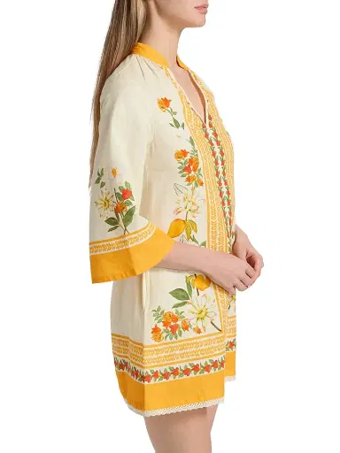 VERANDAH Women's Ammama Garden Cotton-Linen Minidress - Ivory Multi Floral Panel - Size XL | Thumbnail 4 VERANDAH Women's Ammama Garden Cotton-Linen Minidress - Ivory Multi Floral Panel - Size XL | Thumbnail 4