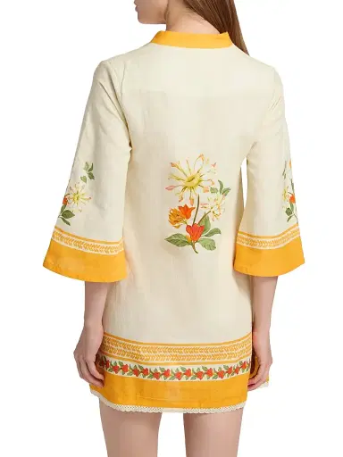 VERANDAH Women's Ammama Garden Cotton-Linen Minidress - Ivory Multi Floral Panel - Size XL | Thumbnail 5 VERANDAH Women's Ammama Garden Cotton-Linen Minidress - Ivory Multi Floral Panel - Size XL | Thumbnail 5