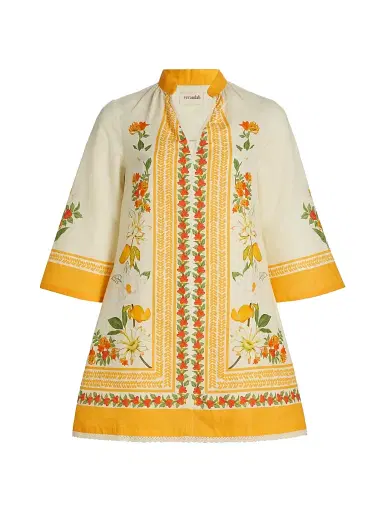VERANDAH Women's Ammama Garden Cotton-Linen Minidress - Ivory Multi Floral Panel - Size XL | Thumbnail 1 VERANDAH Women's Ammama Garden Cotton-Linen Minidress - Ivory Multi Floral Panel - Size XL | Thumbnail 1