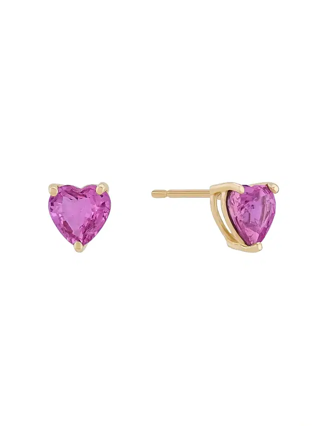 Women's 14K Yellow Gold & Pink Sapphire Heart Stud Earrings - Yellow Gold