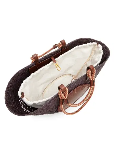Stella McCartney Women's Large Basket Eco Iraca Palm & Rope Tote Bag - Black Tan | Thumbnail 3