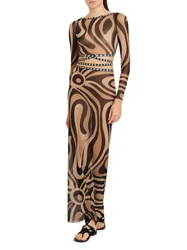 PUCCI Women's L'Alba Printed Tie-Waist Tulle Top - Beige Nero - Size 10 | Thumbnail 2 PUCCI Women's L'Alba Printed Tie-Waist Tulle Top - Beige Nero - Size 10 | Thumbnail 2