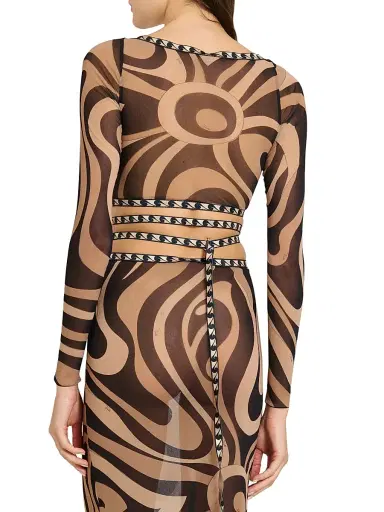 PUCCI Women's L'Alba Printed Tie-Waist Tulle Top - Beige Nero - Size 10 | Thumbnail 5 PUCCI Women's L'Alba Printed Tie-Waist Tulle Top - Beige Nero - Size 10 | Thumbnail 5