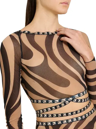 PUCCI Women's L'Alba Printed Tie-Waist Tulle Top - Beige Nero - Size 10 | Thumbnail 6 PUCCI Women's L'Alba Printed Tie-Waist Tulle Top - Beige Nero - Size 10 | Thumbnail 6