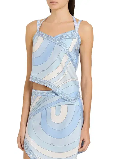 PUCCI Women's L'Alba Printed Silk Twill Asymmetric Top - Pale Blue - Size 10 | Thumbnail 4