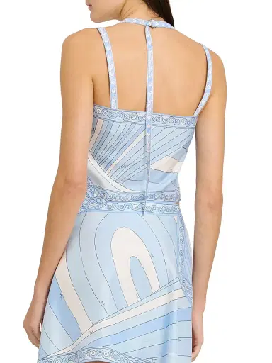 PUCCI Women's L'Alba Printed Silk Twill Asymmetric Top - Pale Blue - Size 10 | Thumbnail 5