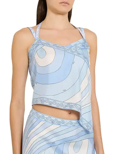 PUCCI Women's L'Alba Printed Silk Twill Asymmetric Top - Pale Blue - Size 10 | Thumbnail 6