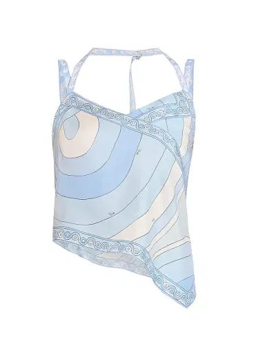 PUCCI Women's L'Alba Printed Silk Twill Asymmetric Top - Pale Blue - Size 10 | Thumbnail 1