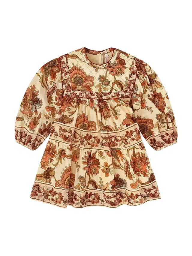 Little Girl's & Girl's Aster Quilted Cotton Dress - Cream Jacobean