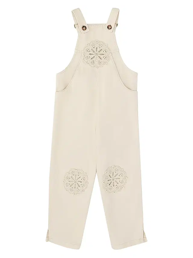 Little Girl's & Girl's Aster Eyelet Cotton Overalls - Ecru