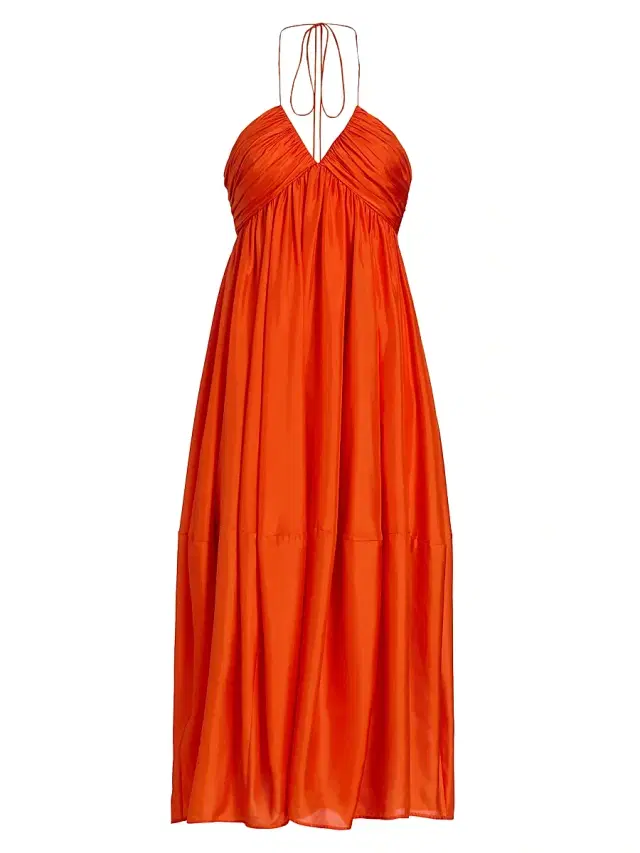 Women's Mahon Silk Halter Maxi Dress - Tangerine