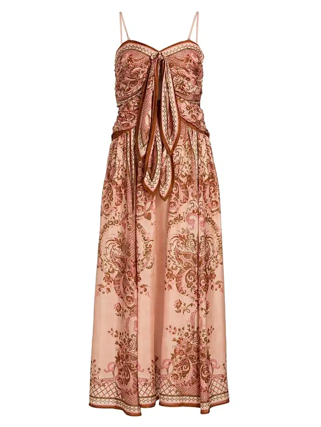Women's Aster Scarf Paisley Silk Midi-Dress - Pink Paisley Floral