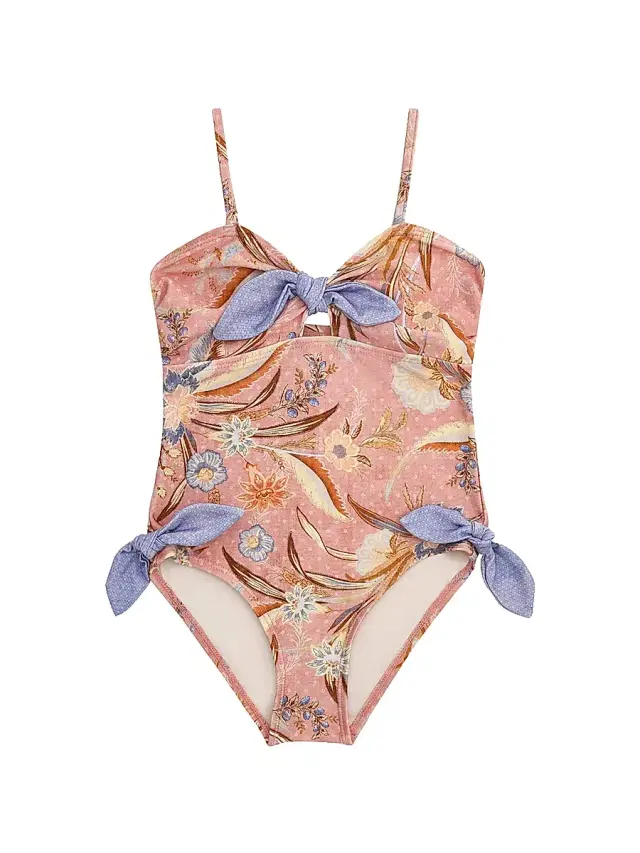 Zimmermann Little Girl's & Girl's Indra Tie-Front One-Piece Swimsuit - Pink Scarf Floral