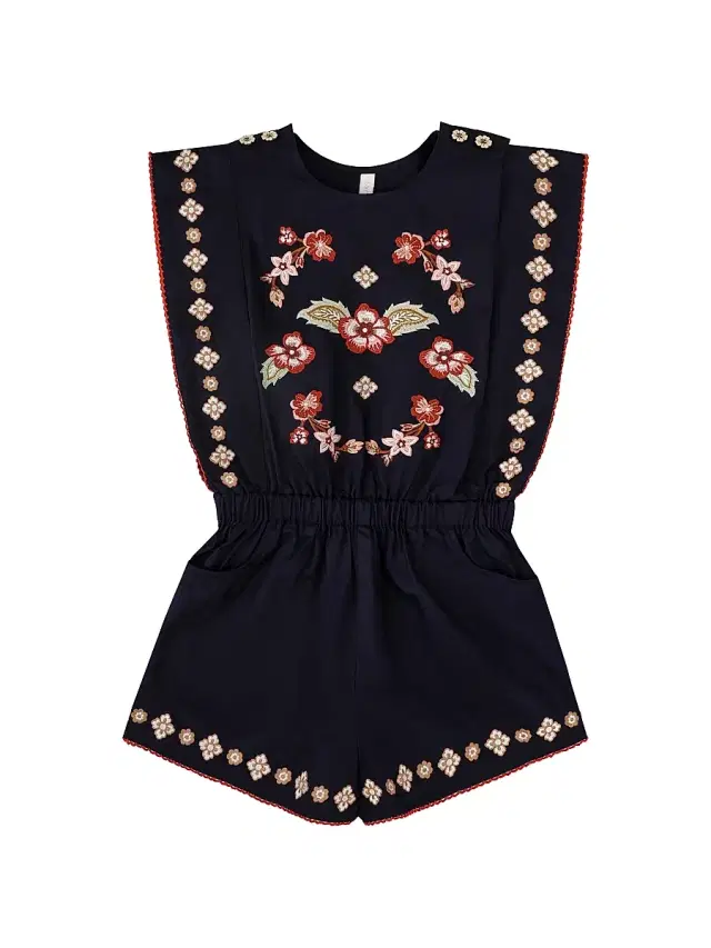 Little Girl's & Girl's Aster Embroidered Playsuit - Dark Navy