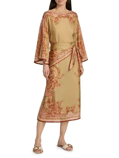 Zimmermann Women's Aster Silk Tunic Midi-Dress - Sage Paisley Floral - Size 10 | Thumbnail 2