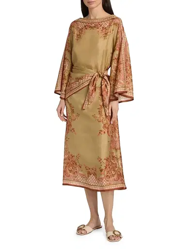 Zimmermann Women's Aster Silk Tunic Midi-Dress - Sage Paisley Floral - Size 10 | Thumbnail 3
